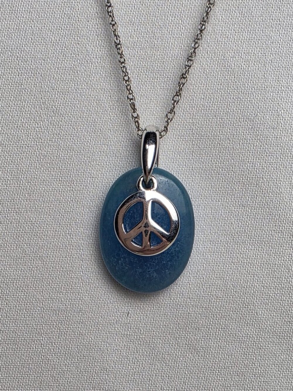 925 Sterling Silver Blue Stone Peace Sign Pendant Necklace Boho Hippie